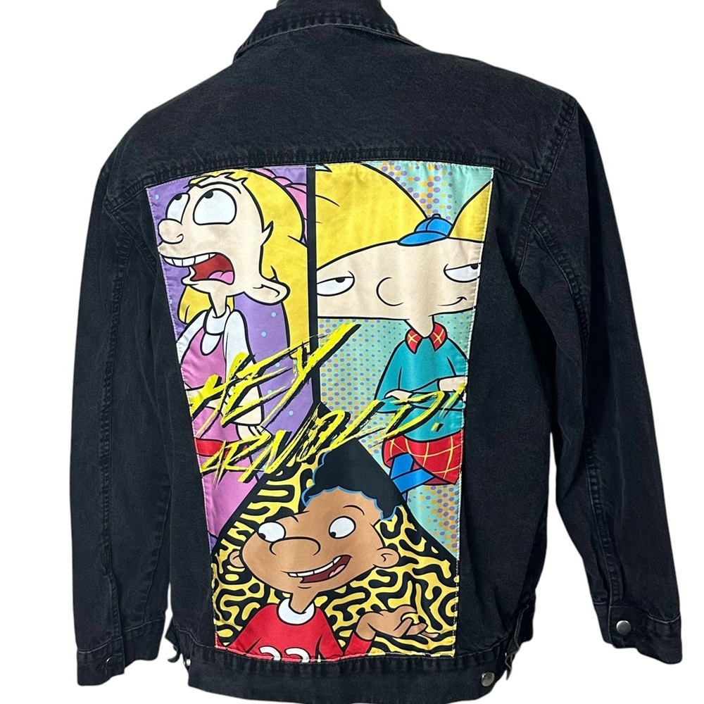 Official Nickelodeon Hey Arnold Black Denim Graphic Jacket XL Retro Cartoon